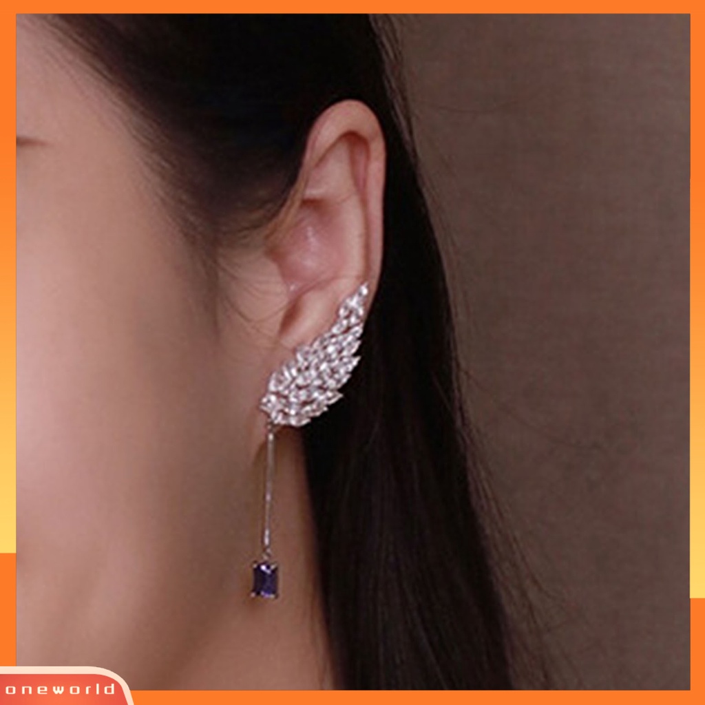 [WOD] Anting Menjuntai Bentuk Sayap Perhiasan Asimetris Halus Cerah Kilau Stud Earrings Cincin Untuk Perjamuan