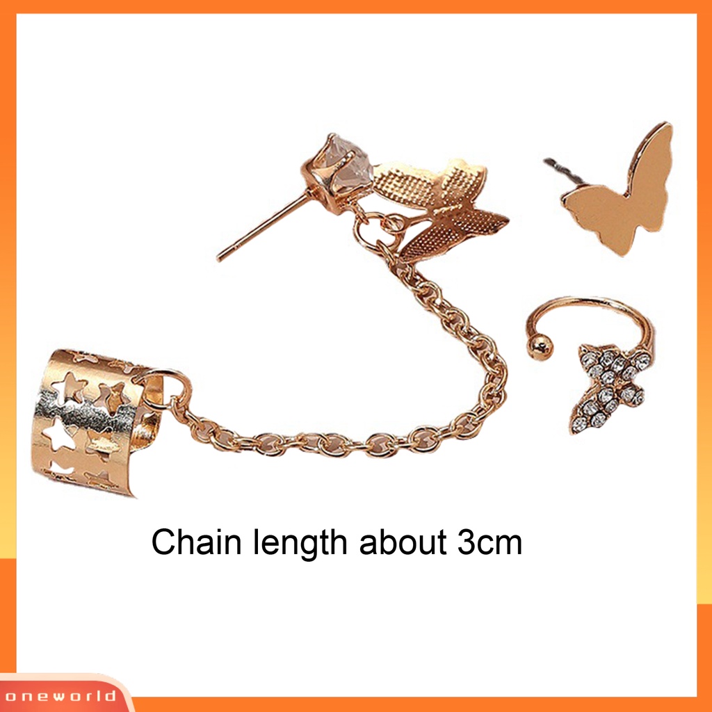 [WOD] Anting Wanita Bentuk Kupu-Kupu Rantai Perhiasan Berlian Imitasi Dekorasi Ear Cuff Stud Earrings Untuk Pakaian Sehari-Hari
