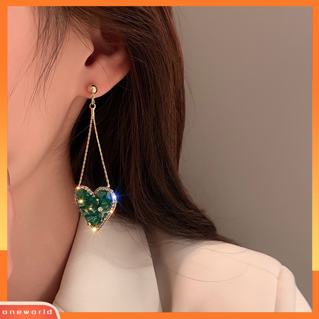 [WOD] 1pasang Anting Wanita Bentuk Hati Kristal Imitasi Tahan Lama Shiny Drop Earrings Untuk Hadiah