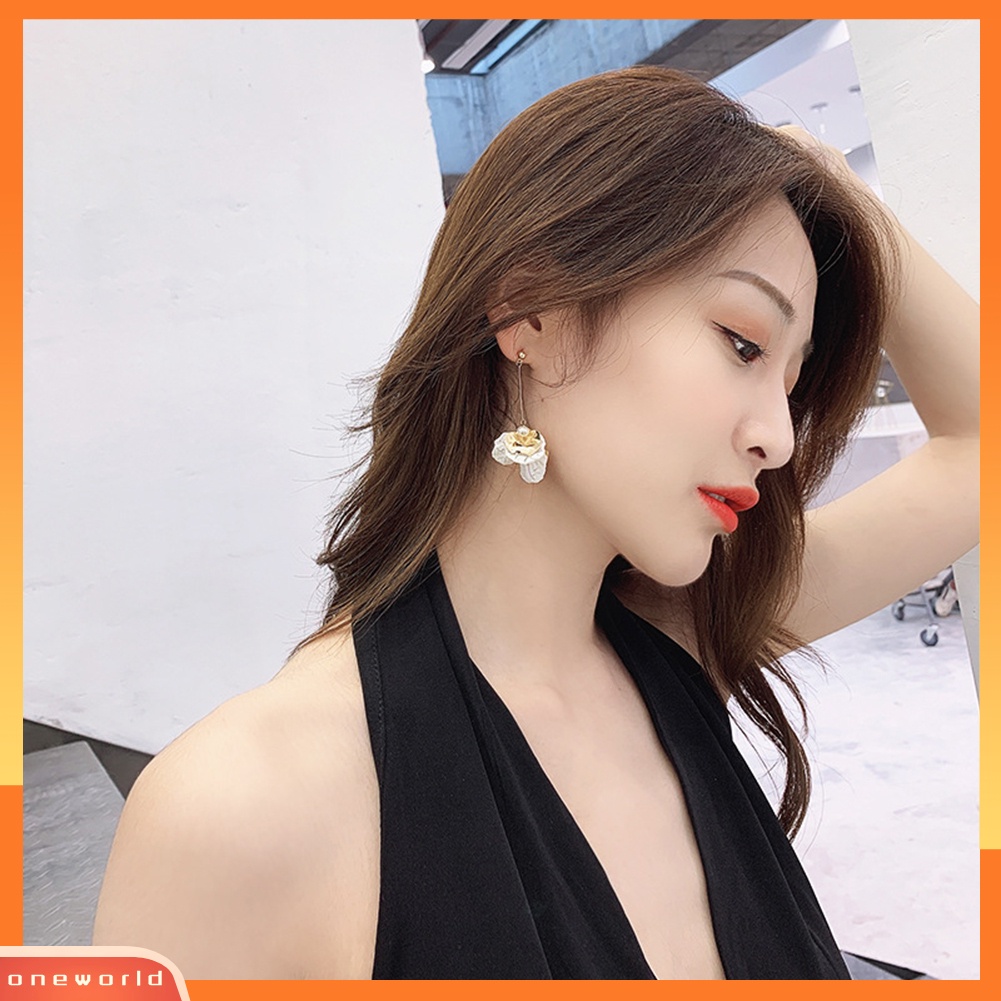 [WOD] Fashion Wanita Kelopak Bunga Panjang Drop Menjuntai Ear Stud Earrings Pesta Perhiasan Hadiah