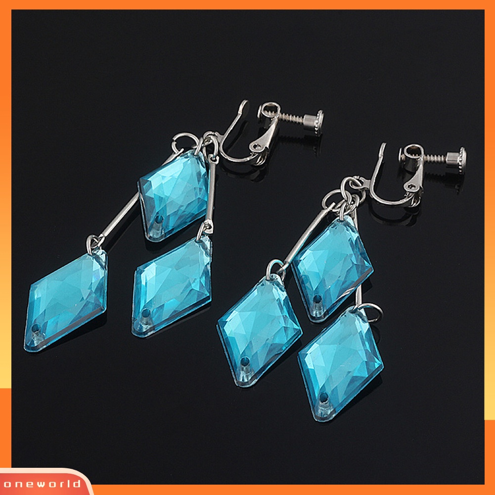 [WOD] Wanita Fashion Akrilik Biru Geometris Bentuk Telinga Klip Studs Anting Panjang Hadiah