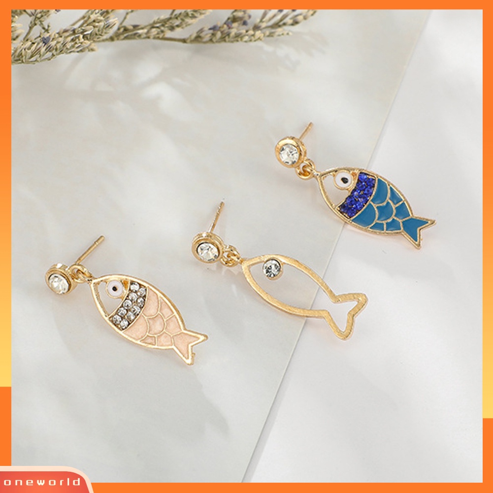 [WOD] 3pcs/set Bohemian Berongga Ikan Berlian Imitasi Pesona Stud Anting Wanita Perhiasan Hadiah