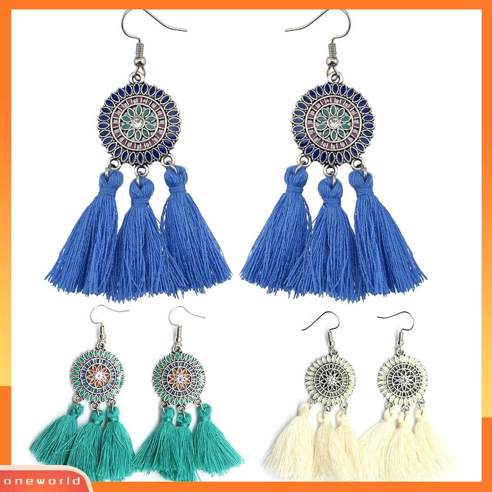 [WOD] Boho Bunga Matahari Rumbai Panjang Menjuntai Statement Earrings Ear Hook Wanita Perhiasan