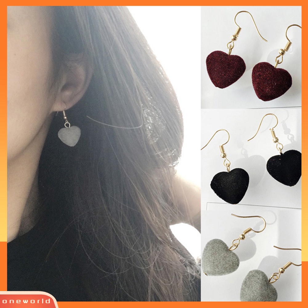 [WOD] Fashion Wanita Beludru Manis Hati Drop Menjuntai Kait Anting Eardrop Hadiah Perhiasan