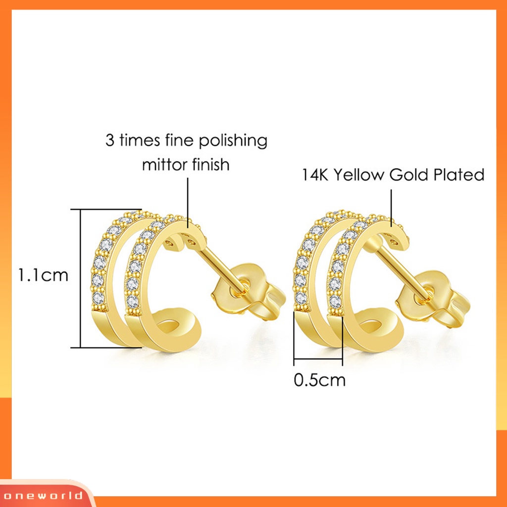 [WOD] 2pcs Berlian Imitasi Pejantan Telinga Dengan Penyumbat Telinga Tindik Indah All-Match Menawan Shiny Double Layer Women Earrings Untuk Kehidupan Sehari-Hari