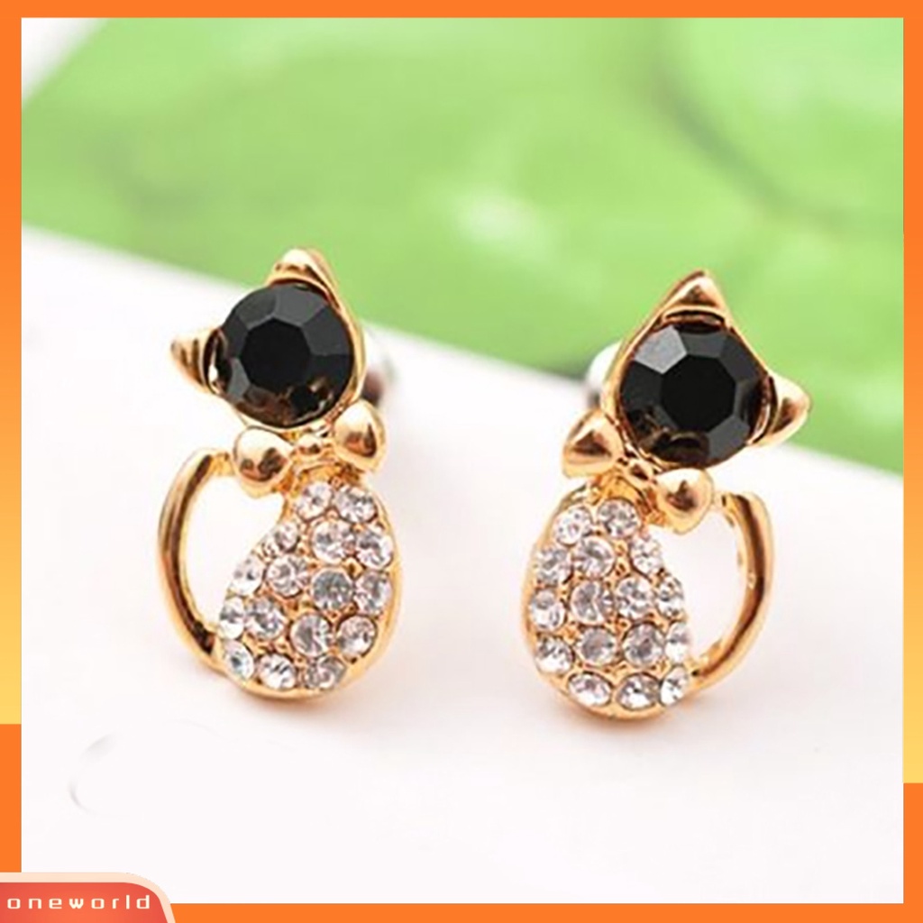 [WOD] 1pasang Wanita Lucu Bentuk Kucing Berlian Imitasi Stud Earrings Ear Studs Jewelry Charm Untuk Pesta Club