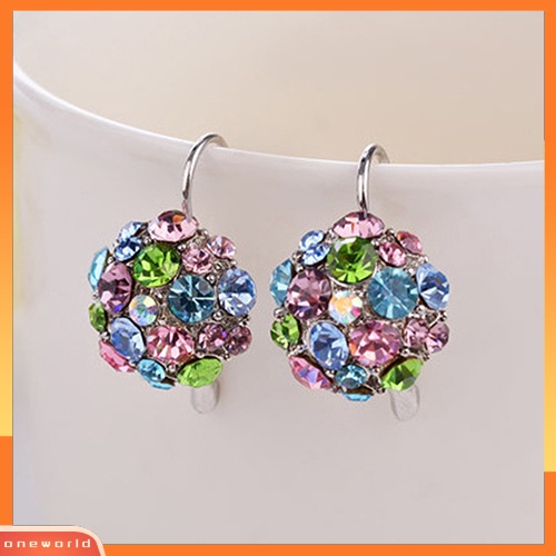 [WOD] Wanita Colorful Cubic Zirconia Ball Eardrop Leverback Earrings Perhiasan Pesta