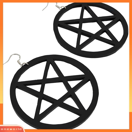 [WOD] Punk Vintage Besar Berongga Pentacle Bulat Menjuntai Statement Earrings Ear Studs