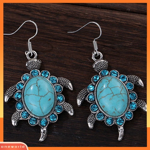 [WOD] Retro Lucu Berlian Imitasi Turtle Menjuntai Liontin Tibet Telinga Kait Anting Perhiasan