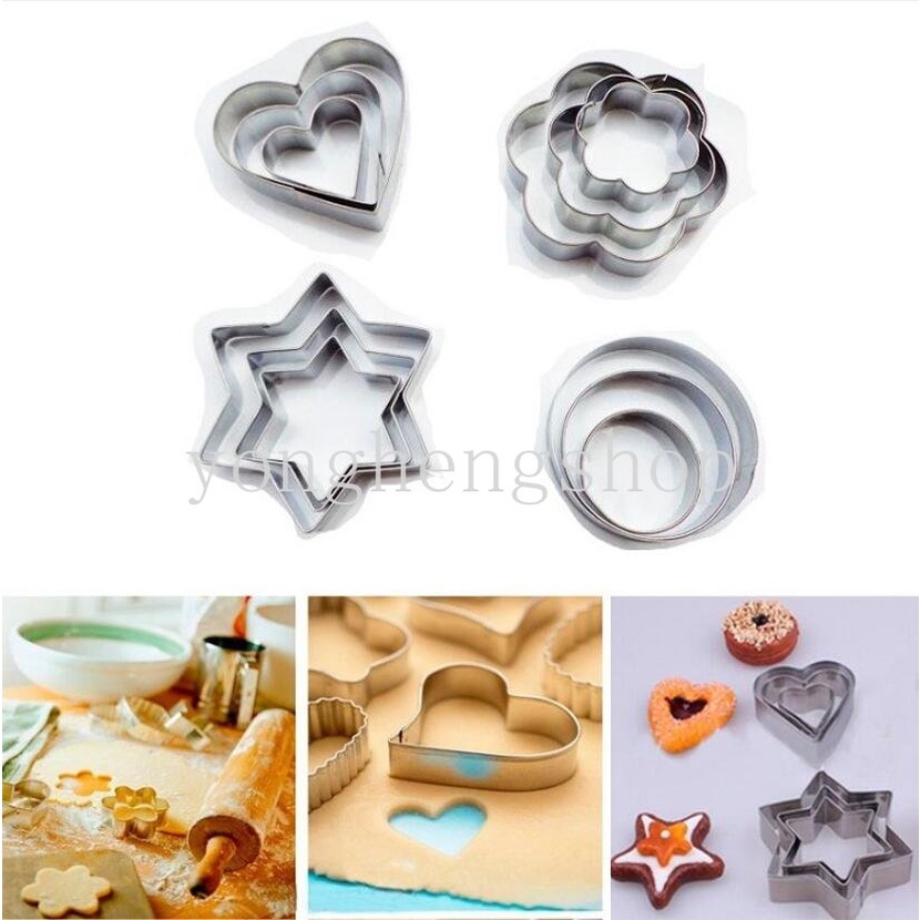 5pcs/set Stainless Steel Cookie Cutter Bunga Hati Bintang Berbentuk Biskuit Cetakan Embosser Dapur Coklat Kue Cetakan DIY Alat Baking