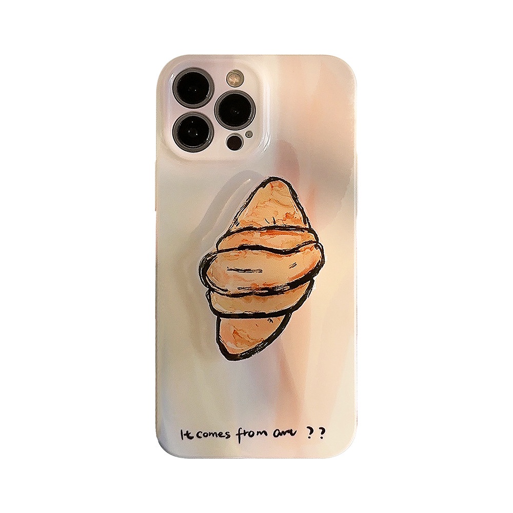 Ins Jin Mingyan Hard Shell Film Fotografi Case Dengan Croissants Holder Untuk Iphone SE2020 7/8 Plus 14xxxr XM 11 12 13 PRO MAX Casing Cover Pelindung AT0335