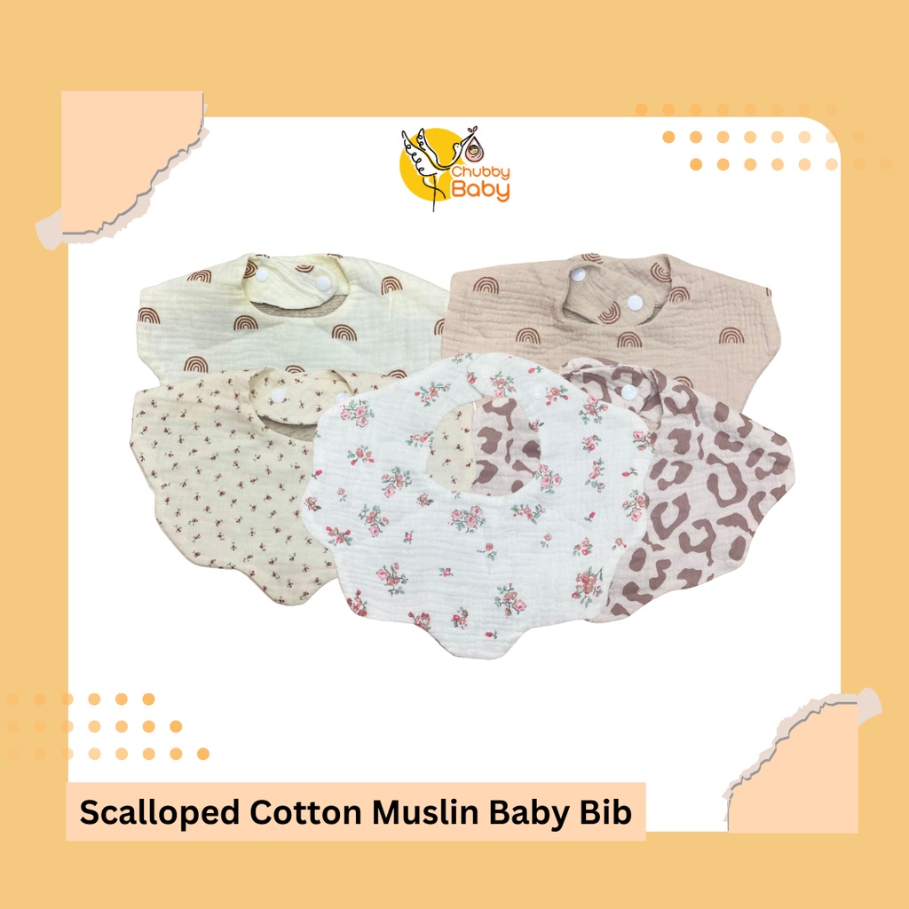 CL Scalloped Cotton Muslin Baby Bib Pattern | Slaber Bayi