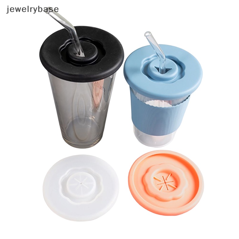 [jewelrybase] All-matching Silicone Cup Lid Glass Drink Cover Tahan Panas Dengan Lubang Sedotan Tahan Lama Aksesoris Botol Fleksibel Dicuci Butik