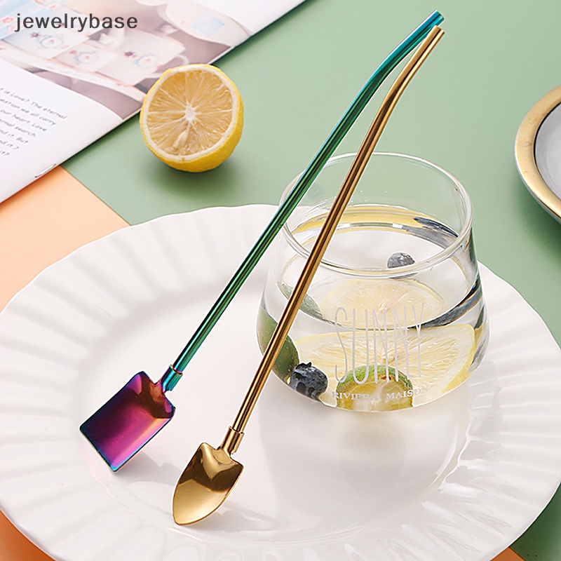 [jewelrybase] 2in1minum Sedotan Sendok Kreatif Stainless Steel Reusable Drinking Straw Boutique