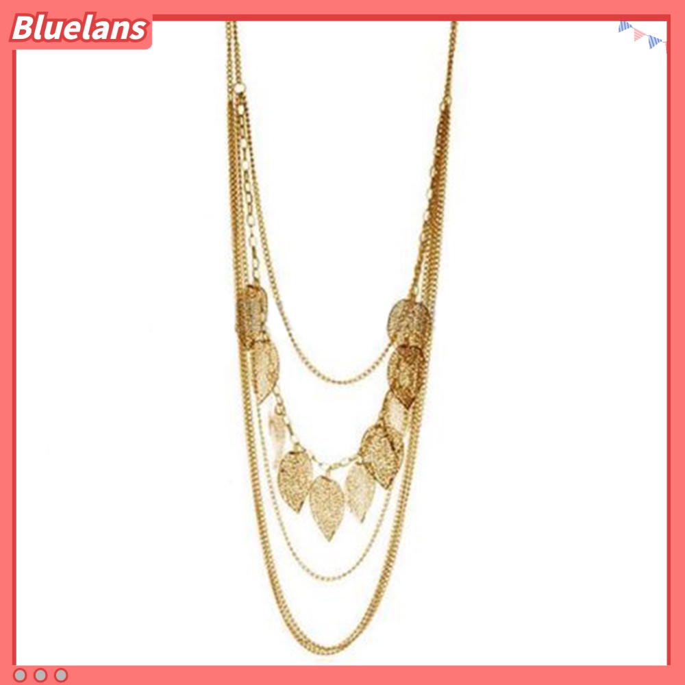 [BLS] Wanita Multi-layer Kalung Bohemia Liontin Daun Sweater Panjang Rantai Perhiasan