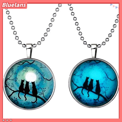 [BLS] Retro Lady Tiga Kucing Bersinar Dalam Gelap Liontin Pesona Kalung Steampunk Perhiasan