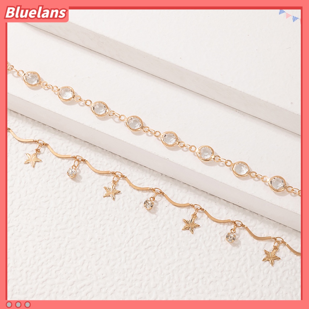 [BLS] 2pcs /Set Gelang Kaki Stackable All-match Adjustable Liontin Bintang Gelang Kaki Logam Untuk Pesta