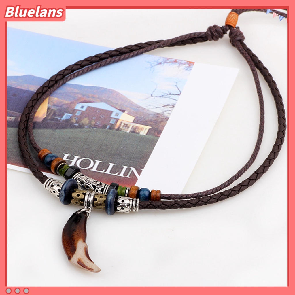[BLS] Pria Kalung Vintage Kepang Hias Gaya Etnik Pria Liontin Kalung Hadiah