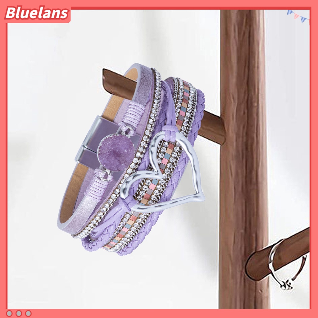 [BLS] Wanita Gelang Kulit Imitasi Cinta Hati Pesona Multi-layer Bohemia Resin Batu Hadiah Dikepang Punk Gadis Manset Bangle Fashion Perhiasan