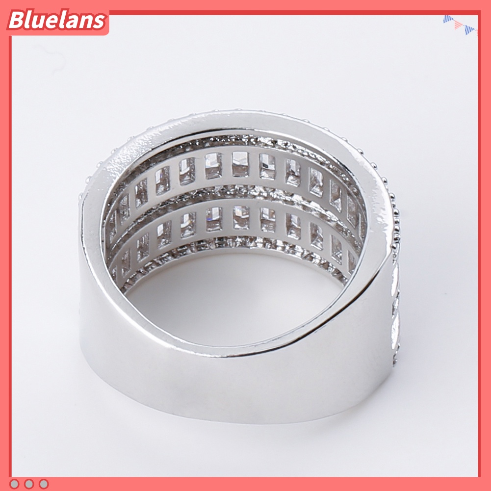 [BLS] Fashion Wanita Bulat Persegi Panjang Multilayer Cubic Zirconia Pertunangan Cincin Perhiasan