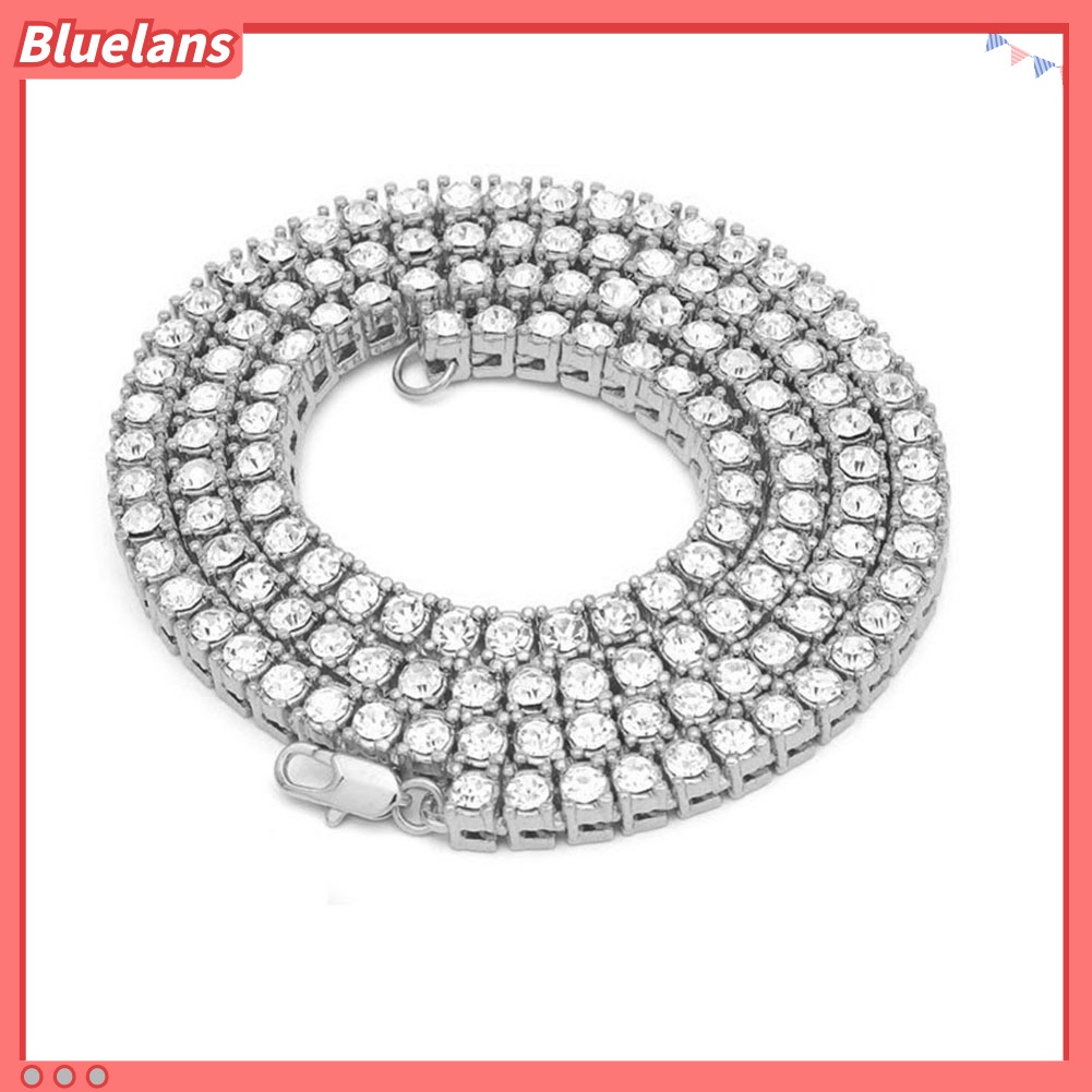 [BLS] Pria Full Cubic Zirconia Bertatahkan Rantai Panjang Kalung Hip Hop Pesta Perhiasan Hadiah