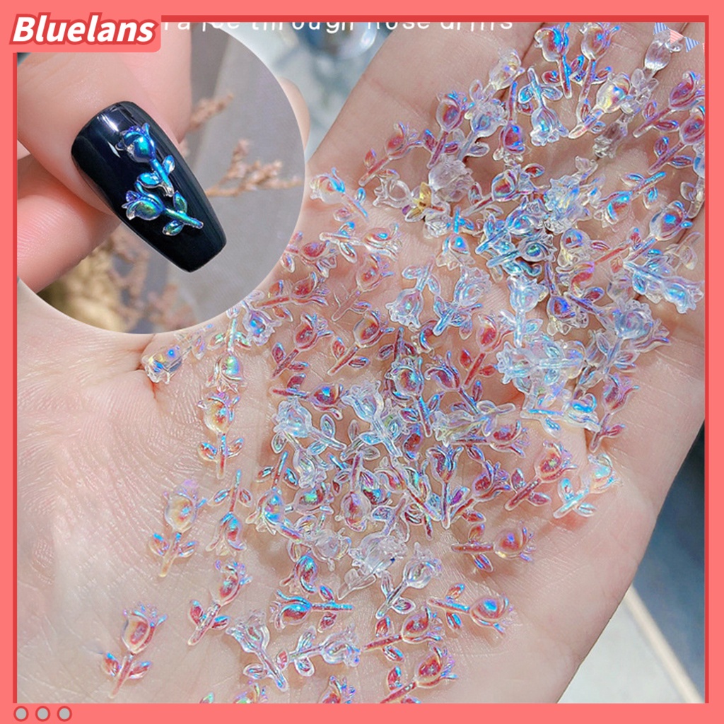[BLM] 30pcs /Set Ornamen Bunga Kuku Gaya Mawar Efek 3D Penembus Es Resin Lucu Aurora Floral Art Dekorasi Untuk Manicure
