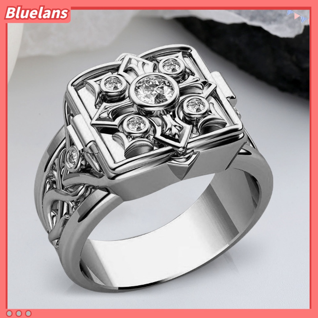 [BLS] Cincin Pria Bentuk Kotak Dengan Tutup Perhiasan Geometris Flip Flop Cincin Jari Hadiah Ulang Tahun