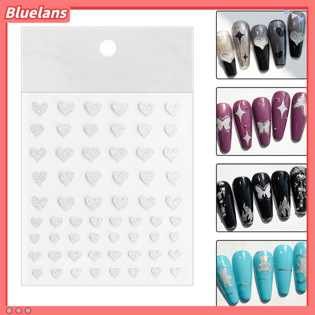 [BLM] Stiker Hati Mengkilap Gambar Hidup DIY Aneka Bentuk Flash Silver Nail Art Sticker Untuk Wanita