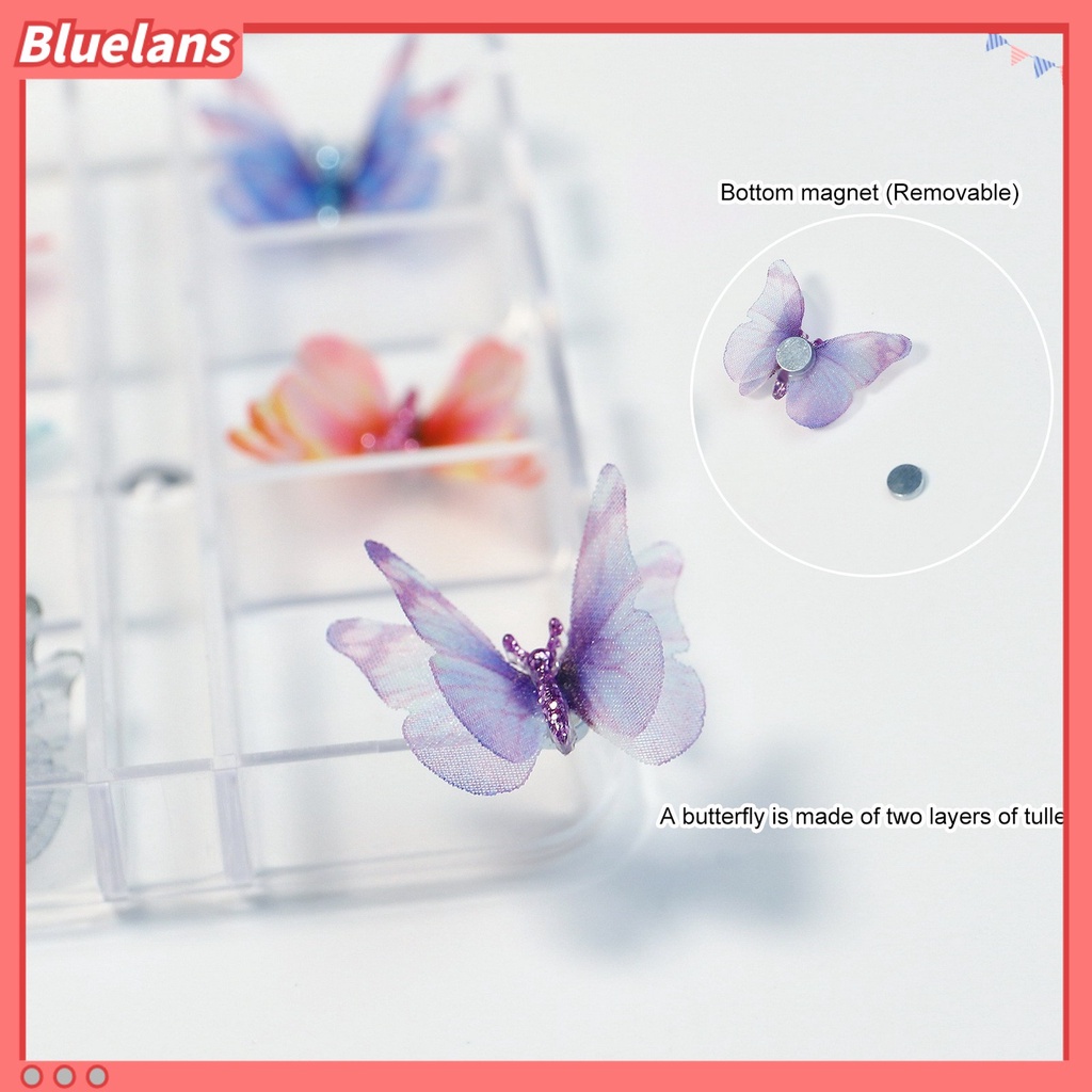 [BLM] 6pcs Dekorasi Kuku 3D Tampilan Realistis Warna Vibrant Mempesona Efek Visual Aplikasi Lebar Dapat Dilepas Aksesoris Nail Art Butterfly 3D Dekorasi Kuku Untuk Salon Kuku