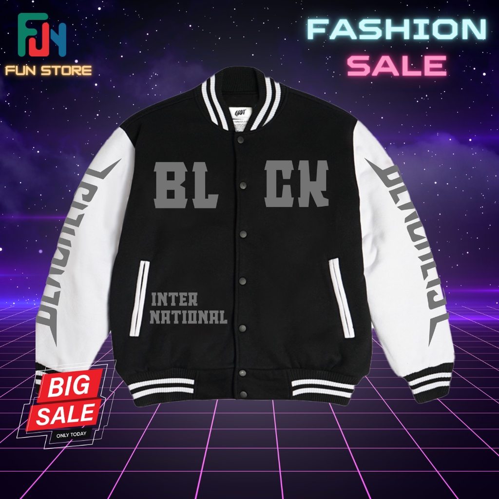Jaket Blacklist Internasional varsity 2023 Sablon Hitam Putih Pria Wanita Dewasa Ukuran S M L XL 2XL