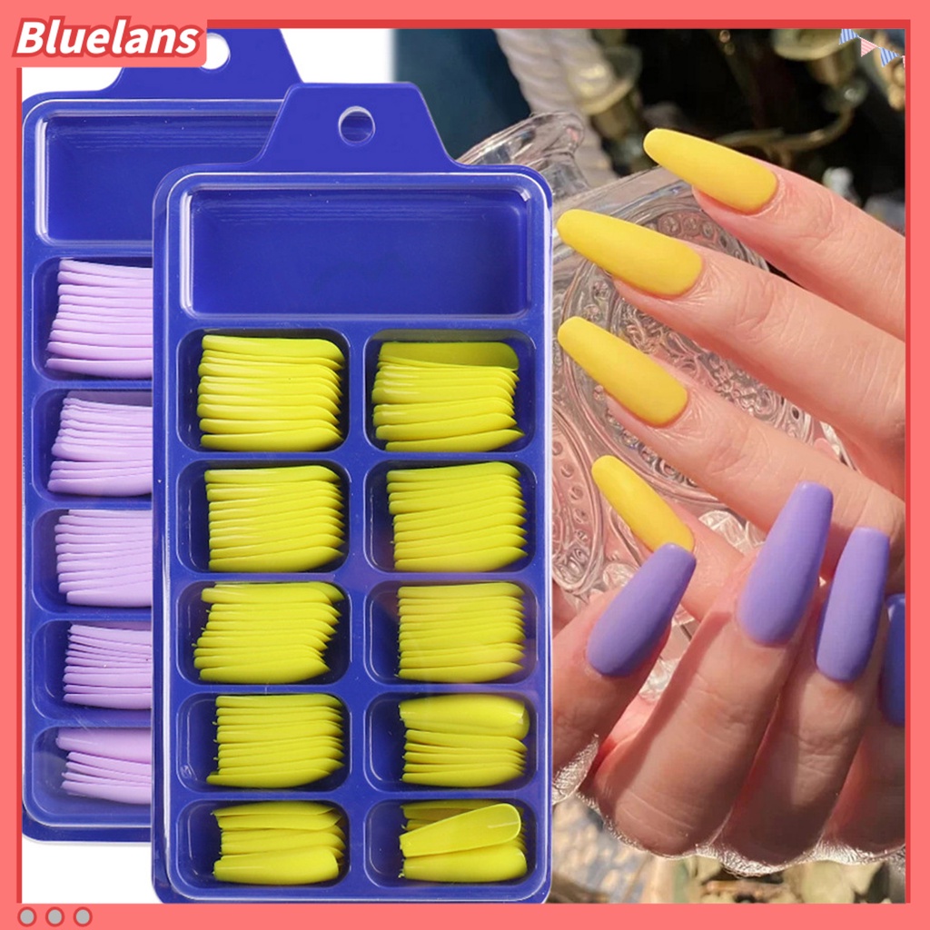 [BLM] 100pcs /Box Tip Kuku Warna T-Berbentuk Memanjang Mini Profesional Ballerina Kuku Palsu Berwarna Untuk Kecantikan