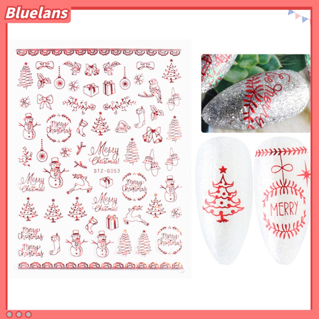 [BLM] Stiker Nail Art Elk Snowflake Snowman DIY Desain Manicure Natal Perekat Kuku Decals Decor Untuk Pesta