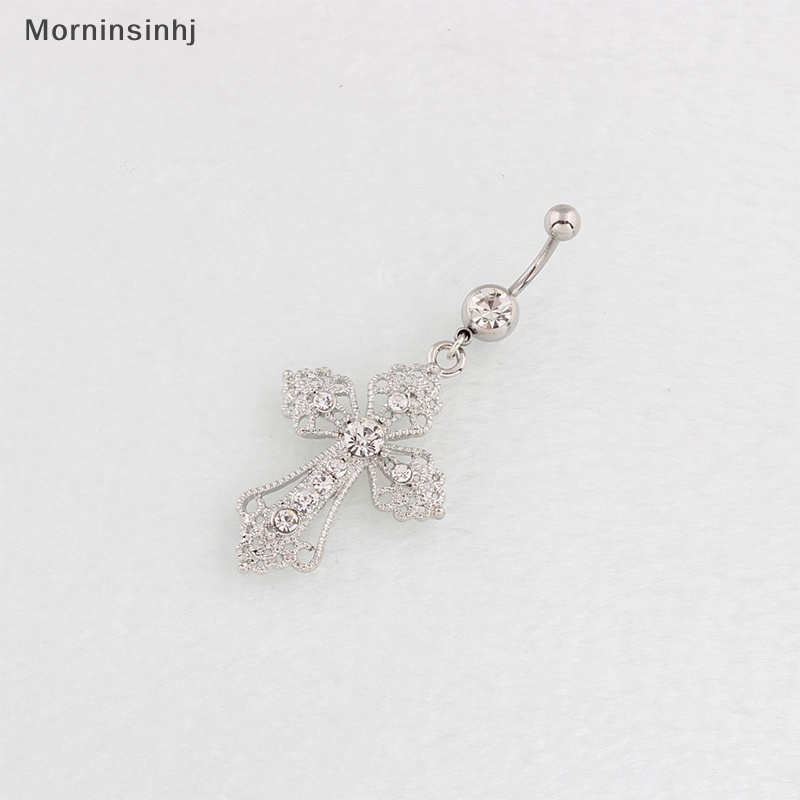 Mornin Bling Kristal Kreatif Cross Belly Rings Stainless Steel Sexy Belly Button Ring Diamond Tertanam Untuk Wanita Perhiasan Tubuh id