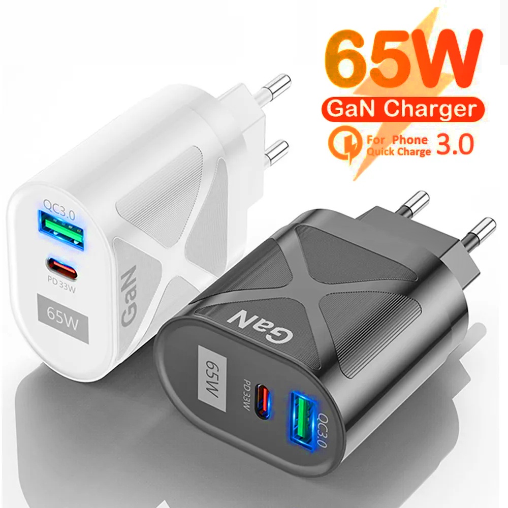 Pd Adaptor Charge Cepat Pengisian Cepat Kepala Pengisian Telepon QC 3.0 Fast Charging Wall Charger 65W GaN Quick Charger US &amp; EU Plug Wall Power Adapter Untuk Macbook Tablet Laptop