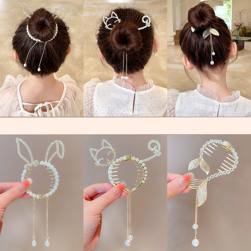 Fringed pearl hairpin girl Lucu Kartun Sayap Malaikat Telinga Kelinci Korea Berkilau Hiasan Rambut Berlian