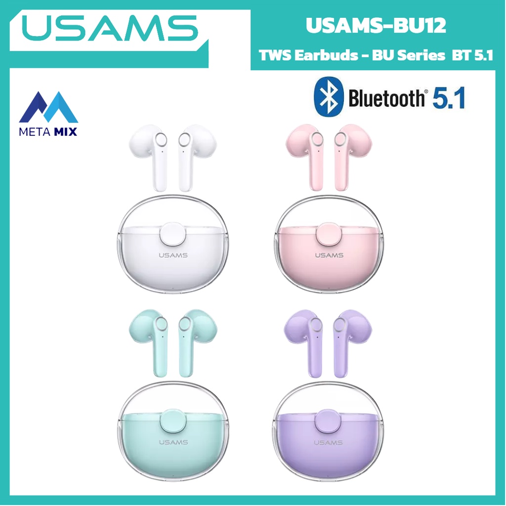 Usams Bu12 TWS Transparent Unique Macaron Earphone Bluetooth 5.1
