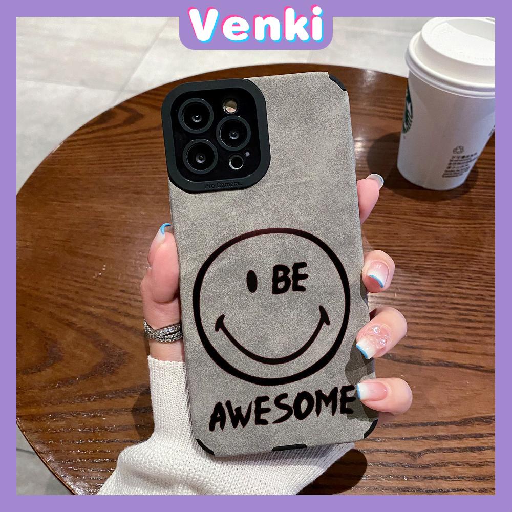 VENKI - Untuk iPhone 11 Case Leather Pupil Suede Cover Soft Shockproof Cover Camera Simple Creative Smile Kompatibel dengan iPhone 14 13 Pro max 12 Pro max xr xs 7Plus 8Plus