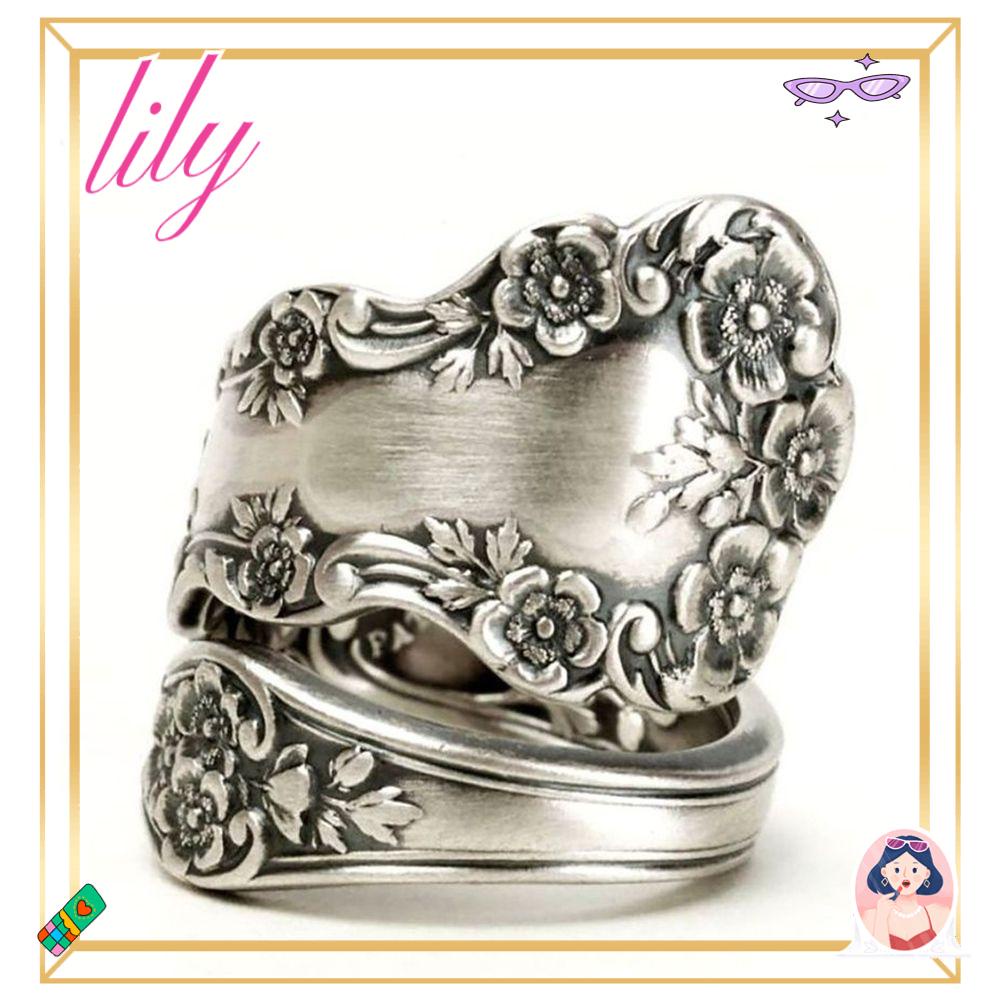 Cincin Bunga LILY Fashion Untuk Perhiasan Wanita Warna Silver