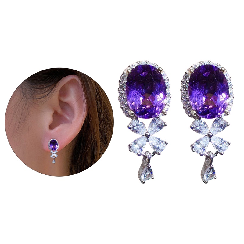 Menawan Ungu Cubic Zirconia Menjuntai Anting Wanita Romantis Fashion Aksesoris Telinga Perempuan Untuk Pesta Mewah Hadiah Ulang Tahun Perhiasan