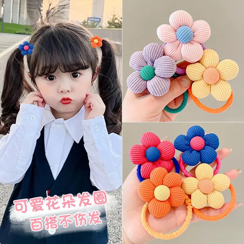 Cincin Rambut Warna-Warni Baru Tali Rambut Bunga Lucu Elastis Tinggi Tahan Lama Karet Gelang Untuk Anak Perempuan