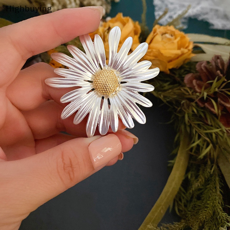 Hbid Elegan Vintage Tanaman Logam Bunga Daisy Bros Pin Untuk Wanita Pria Kerah Aksesoris Pakaian Jas Syal Klip Perhiasan Hadiah Glory