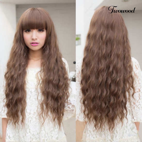 Twowood Fashion Wanita Lady Panjang Keriting Bergelombang Rambut Penuh Wig Cosplay Pesta Hair Extension