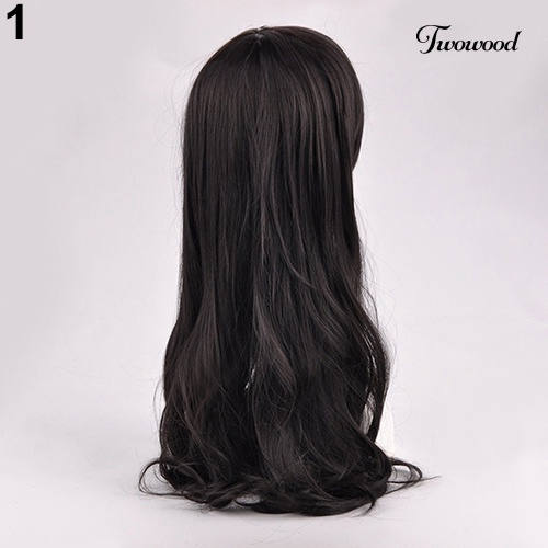 Twowood Fashion Wanita Rapi Bang Panjang Keriting Bergelombang Penuh Rambut Pesta Wig Cosplay