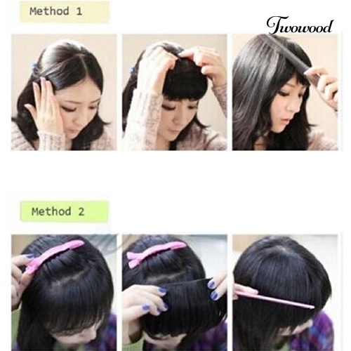 Twowood Pretty Women Girl Clip on Sisi Depan Lurus Fringe Poni Hair Piece Extension