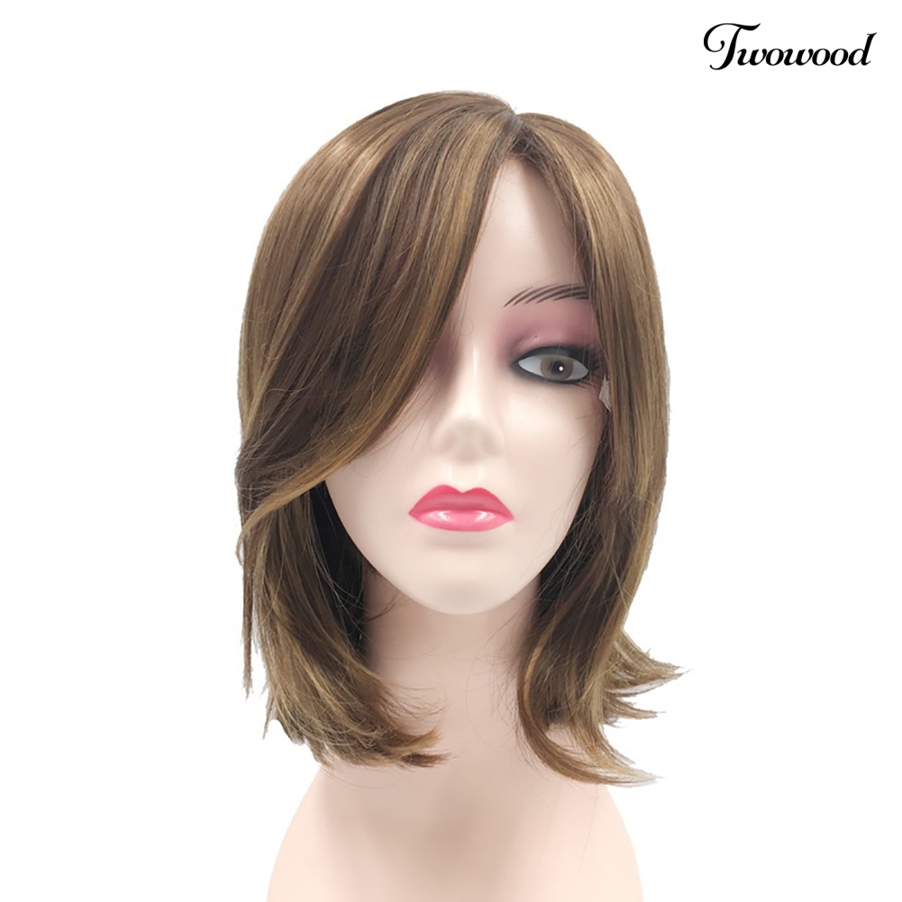 Twowood Warna Campur Pinggiran Samping Panjang Bahu Wanita Wig Pesta Hiasan Rambut Palsu