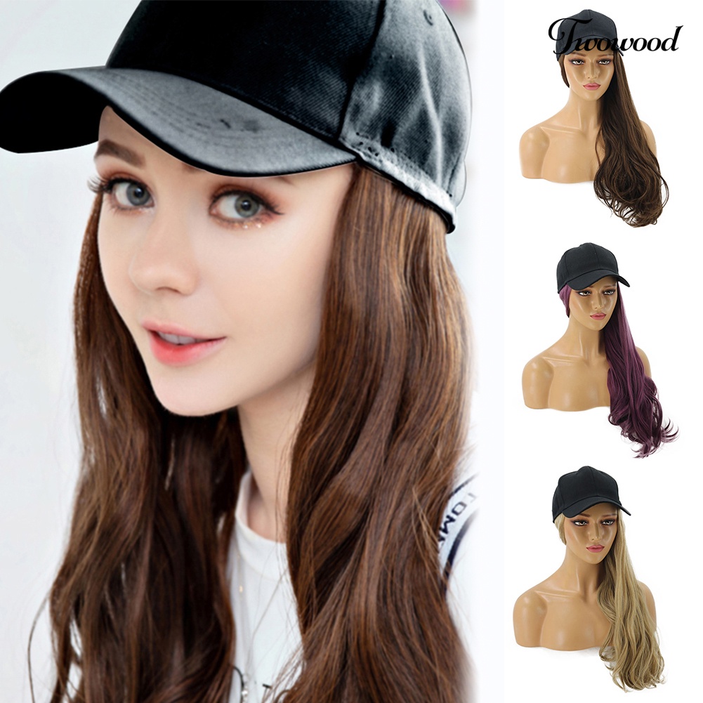 Twowood Charming Women Lady Wig Rambut Palsu Sintetis Keriting Panjang Hairpiece Hair Extension Dengan Topi