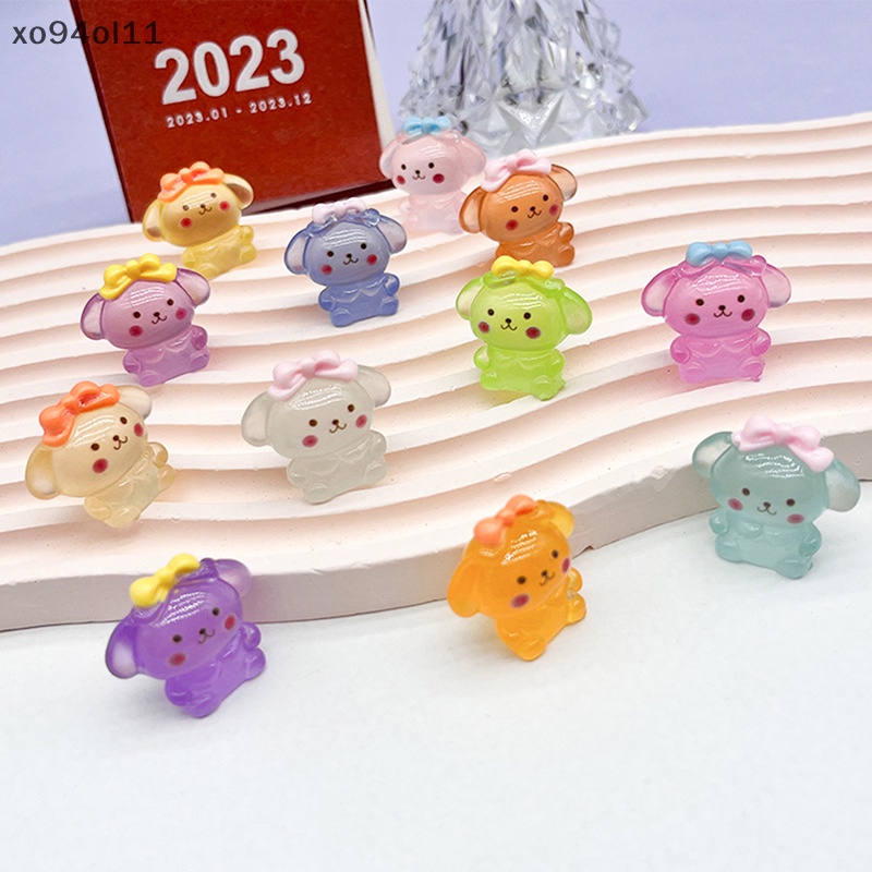 Xo 2Pcs Mini Luminous Cinnamon Dog Ornamen Kartun Warna Boneka Micro Landscape Dekorasi Rumah Boneka Miniatur Mainan OL