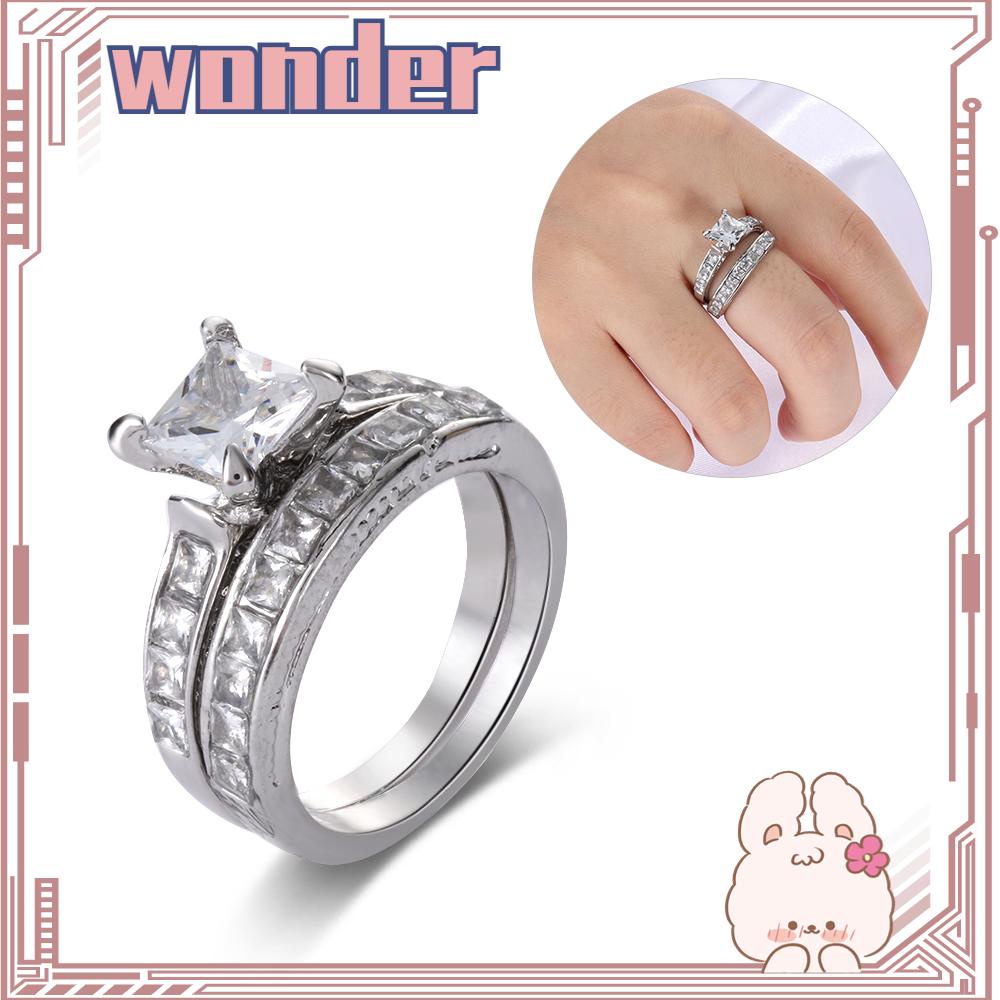 Wonder 2-in-1 Set Cincin Vintage Wanita Hadiah Anniversary Perhiasan Pernikahan