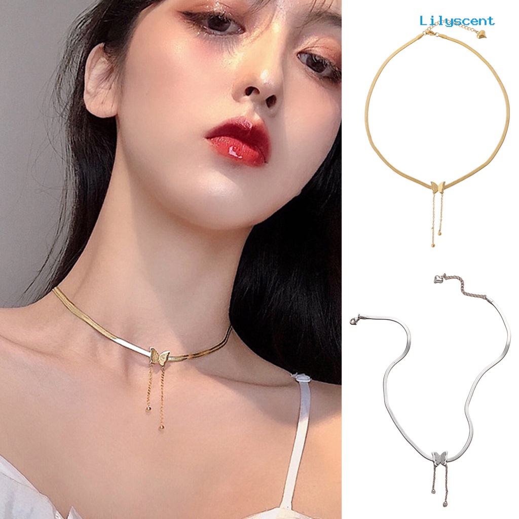 [LS] Rantai Crlavicle Butterfly Electroplating Rumbai Leher Ornamen Menawan Rantai Ular Liontin Kalung Wanita Perhiasan