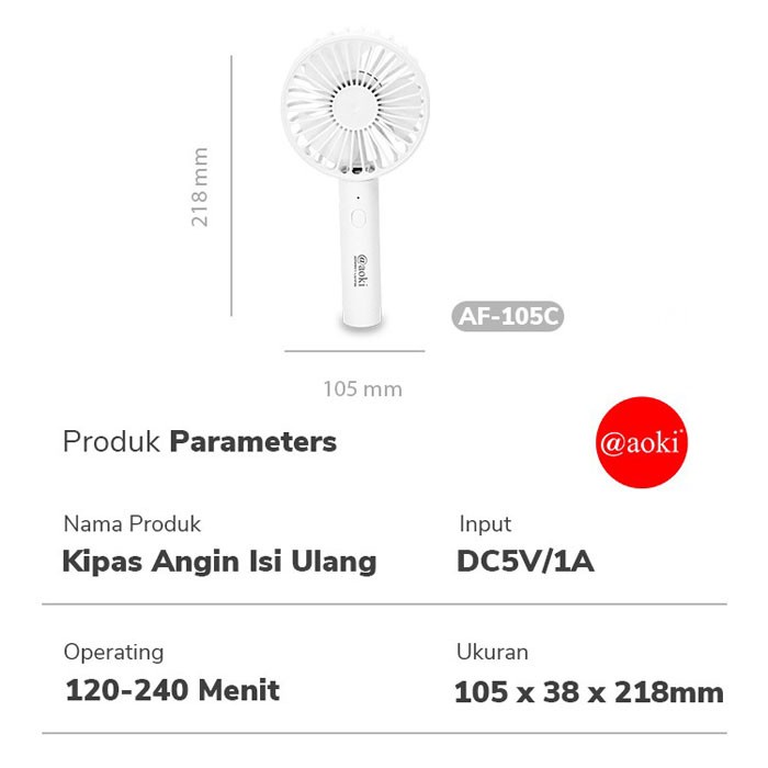 Aoki AF-105C Kipas Angin Lipat USB Charge Baterai 1200mAh